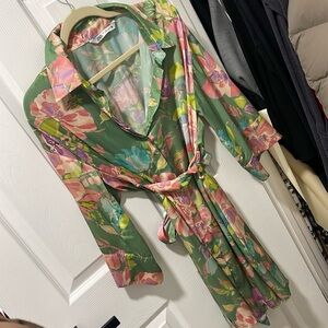 Printed satin shirt dress